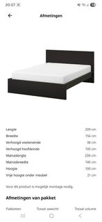 Ikea Malm bed 140x200 met lattenbodem en matras, Huis en Inrichting, Slaapkamer | Bedden, Ophalen, Gebruikt, Zwart, Tweepersoons