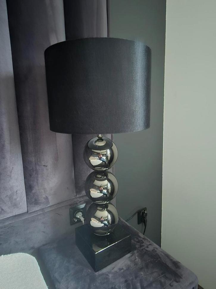 Luxe Zwarte Tafellamp / Bollamp, Huis en Inrichting, Lampen | Vloerlampen, Zo goed als nieuw, Minder dan 100 cm, Metaal, Stof