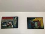 serie 3 stuks abstracten olieverf op linnen met 2 studie's, Ophalen of Verzenden