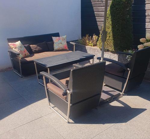 Complete Loungeset, Tuin en Terras, Tuinsets en Loungesets, Zo goed als nieuw, Loungeset, Rvs, Bank, Eettafel, Stoel, Ophalen