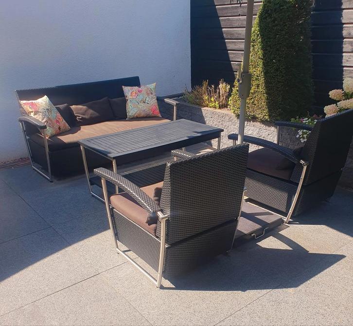 Complete Loungeset, Tuin en Terras, Tuinsets en Loungesets, Zo goed als nieuw, Loungeset, Rvs, Bank, Eettafel, Stoel, Ophalen