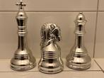 Schaakstukken Porselein 3 Zilver Koning Pion Paard, Ophalen of Verzenden, Zo goed als nieuw