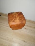 Vintage Leren Poef - Cognac Bruin, Ophalen of Verzenden
