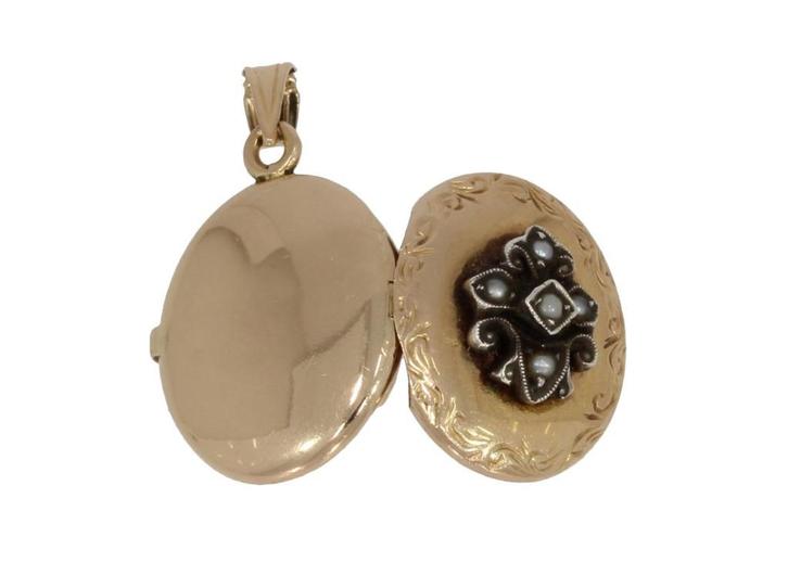 Medaillon foto antieke 14k gouden ketting hanger parels dame, Sieraden, Tassen en Uiterlijk, Antieke sieraden, Hanger, Goud, Met edelsteen