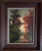 Klein olieverf schilderij op doek met bosgezicht/bospad, Antiek en Kunst, Kunst | Schilderijen | Klassiek, Ophalen of Verzenden