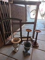 Vintage roest gietijzer vazen,stalraam,kandelaar,frans, Antiek en Kunst, Curiosa en Brocante, Ophalen of Verzenden