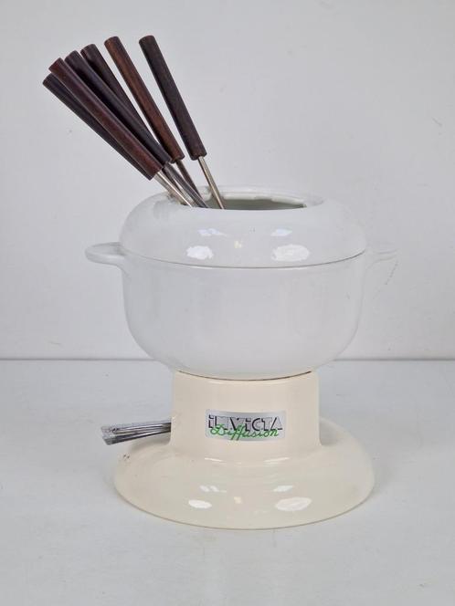 Vintage Invicta Fondueset ’70 gietijzer wit emaille Italie, Witgoed en Apparatuur, Fonduesets, Nieuw, Fondueset, Brander, Ophalen of Verzenden