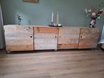 Uniek Steigerhouten Dressoir op Wielen - 250cm, Gebruikt, Ophalen of Verzenden, 200 cm of meer, Minder dan 100 cm