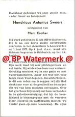 Sweers Hendricus 1939 Babberich 1977 Leeuwarden x Kooiker -, Bidprentje, Ophalen of Verzenden