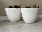 2 witte ovale bloempotten, Wit, Aardewerk of Porselein, Ophalen of Verzenden, Zo goed als nieuw