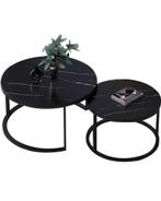 Tweedelige Ronde Salontafelset – Zwart Marmer Look (Glas), Ophalen, Rond, Minder dan 50 cm, Glas