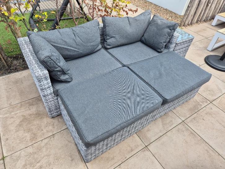 Tuinset lounge, Tuin en Terras, Tuinsets en Loungesets, Gebruikt, Loungeset, Kunststof, 4 zitplaatsen, Bijzettafel, Hocker, Stoel