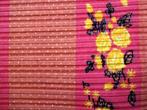 Tricot Lapje oranje rood gele bloem witte stippen 145 x 75, Hobby en Vrije tijd, Stoffen en Lappen, Gebruikt, Verzenden, Oranje