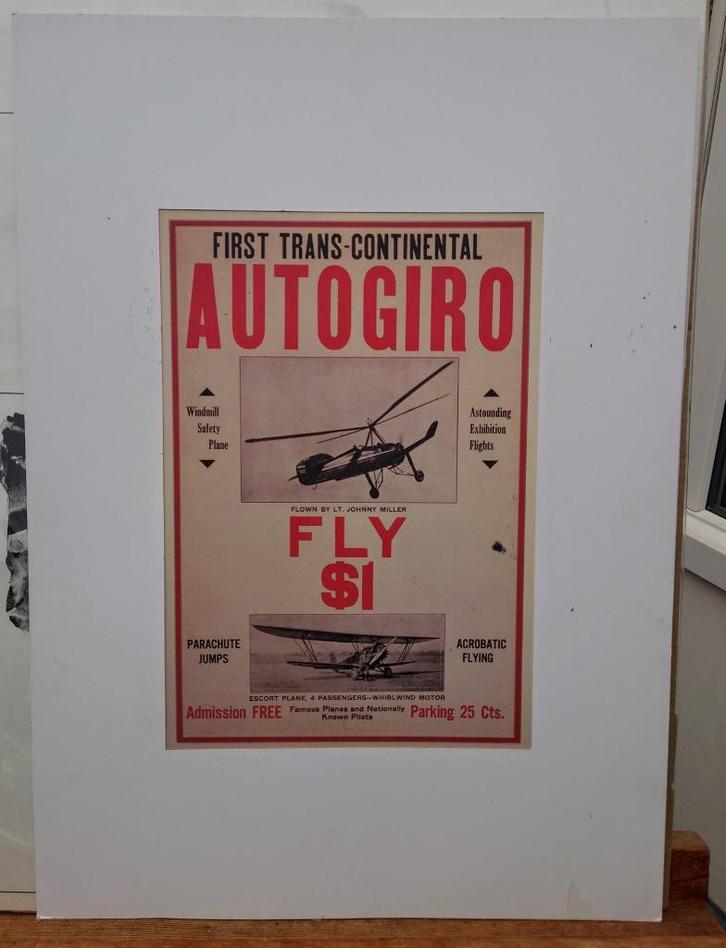 Autogiro , Fly for 1$ John Miller, poster, Antiek en Kunst, Kunst | Litho's en Zeefdrukken, Ophalen of Verzenden