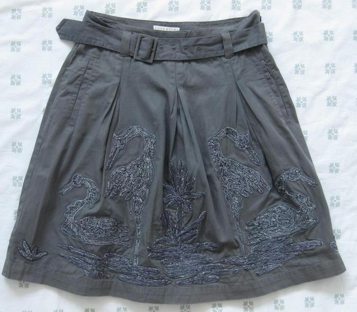 Essentiel Antwerp rok grijs zilver flamingo's geborduurd, 38, Kleding | Dames, Rokken, Zo goed als nieuw, Maat 38/40 (M), Grijs
