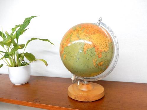 Retro Vintage Wereldbol Globe Lamp Tafellamp Klein Glas 1977, Huis en Inrichting, Woonaccessoires | Wereldbollen, Gebruikt, Verlicht