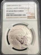 2008 Canada $1 Quebec NGC PF 69 Ultra Cameo, Ophalen of Verzenden, Losse munt, Zilver