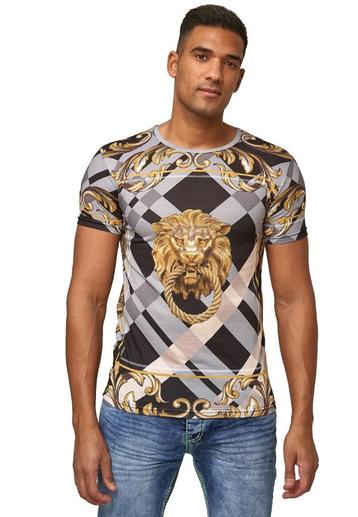   SALES! 1361 Zwart goud lion print t-shirt maat S beschikbaar voor biedingen