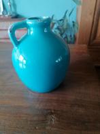 Turquoise Vaasje AM63 - Vintage Craquelé, Gebruikt, Blauw, Aardewerk of Porselein, Ophalen of Verzenden