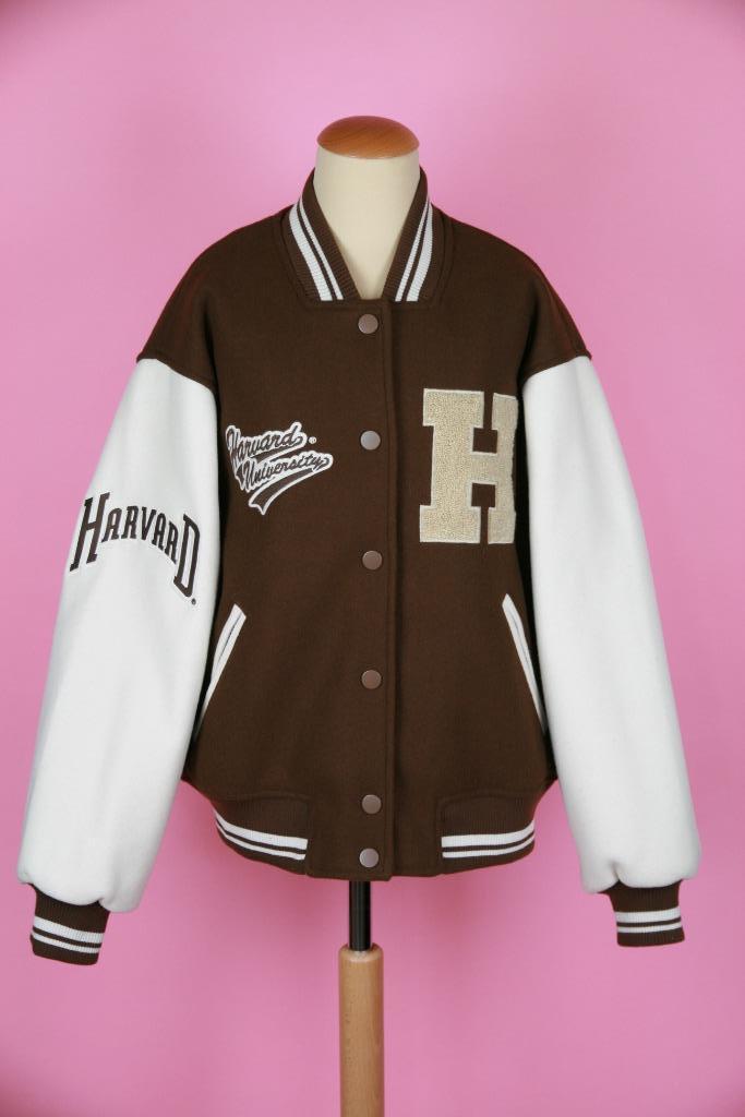 zgan Pull & Bear HARVARD jas bruin ecru maat S, Kleding | Dames, Jassen | Winter, Zo goed als nieuw, Maat 36 (S), Bruin, Ophalen of Verzenden