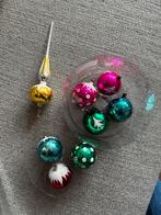 Vintage kerstballen en piek in bonte kleuren, Ophalen of Verzenden, Gebruikt