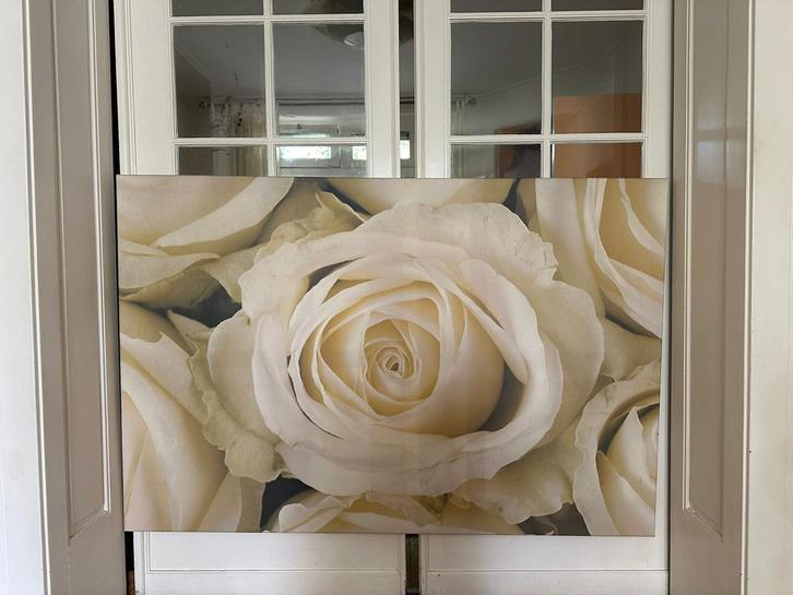 Foto op doek - zacht gele witte rozen, Huis en Inrichting, Woonaccessoires | Schilderijen, Tekeningen en Foto's, Zo goed als nieuw