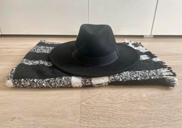 Zwarte wollen vilten wol vilt stof look fedora hoed & sjaal beschikbaar voor biedingen