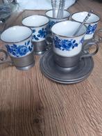 zgan set van 5 kop en schotels met lepeltjes, Antiek en Kunst, Antiek | Tin, Ophalen of Verzenden