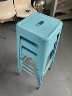 4 Blauwe Metalen Krukken - Zithoogte 77cm, Huis en Inrichting, Barkrukken, 60 tot 90 cm, Ophalen of Verzenden, Zo goed als nieuw