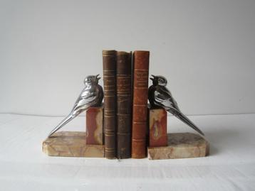 Antieke art deco boekensteunen vogels, op marmer beschikbaar voor biedingen