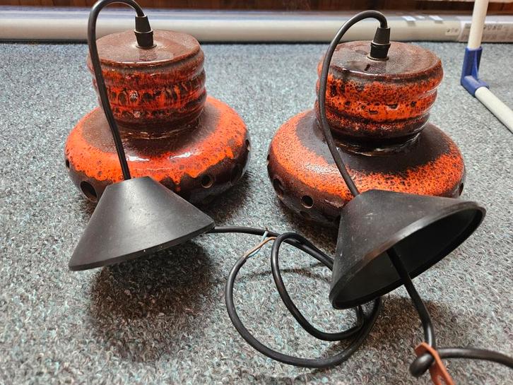 2x Herda Fat Lava Hanglampen - Oranje Aardewerk, Antiek en Kunst, Antiek | Lampen, Ophalen of Verzenden