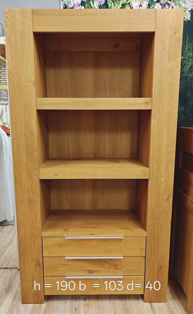Massief Eiken Boekenkast met Lades, Huis en Inrichting, Kasten | Boekenkasten, Zo goed als nieuw, 100 tot 150 cm, 150 tot 200 cm