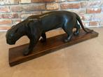1930's Art Deco gipsen panter beeld op houten plint 75 cm, Antiek en Kunst, Ophalen