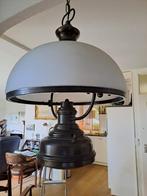 Brocante hanglamp met melkglas - olielamp stijl, Antiek, Gebruikt, 50 tot 75 cm, Ophalen of Verzenden