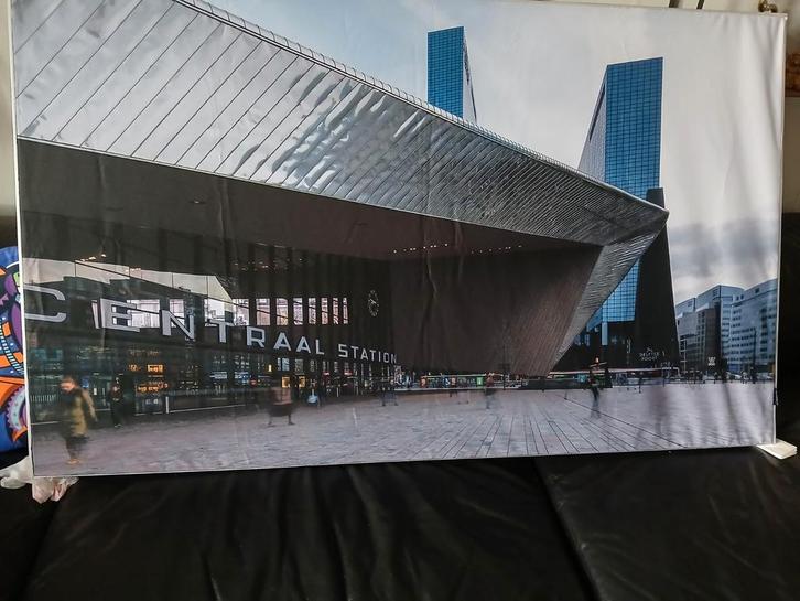 Akoestisch fotopaneel Rotterdam CS - 150x90cm, Huis en Inrichting, Woonaccessoires | Schilderijen, Tekeningen en Foto's, Zo goed als nieuw