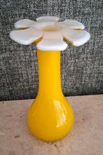 Vintage Mid-Century Opaline Vaas - Geel/Wit - Empoli 23cm, Verzenden