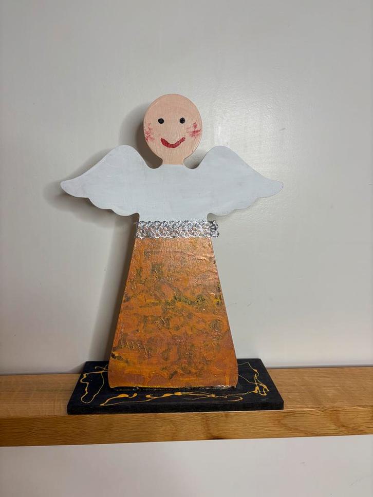 Houten Engel Kerst Waxinelichthouder - Handgemaakt, Diversen, Kerst, Gebruikt, Ophalen of Verzenden