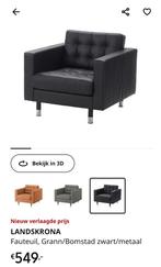 Landskrona fauteuil zwart leer, Huis en Inrichting, Minder dan 150 cm, Modern, Rechte bank, Gebruikt