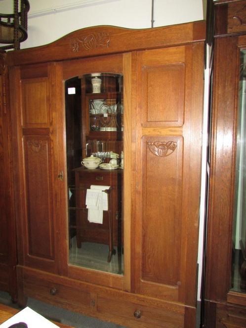 antieke eiken linnenkast kleerkast met spiegeldeur 295,00, Antiek en Kunst, Curiosa en Brocante, Ophalen of Verzenden