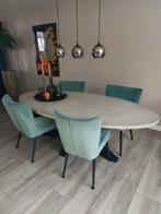 Eetkamerstoel Rob velours met en zonder armleuning 4 stuks, Ophalen, Hout, Blauw, Zo goed als nieuw