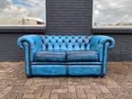 Stoere Chesterfield bank jeans blauw, 125 cm of meer, Leer, Ophalen of Verzenden, Zo goed als nieuw
