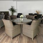 Ronde wicker tuinset – Ø130 cm – 4 stoelen – prima staat, Verzenden, ., Zo goed als nieuw, .