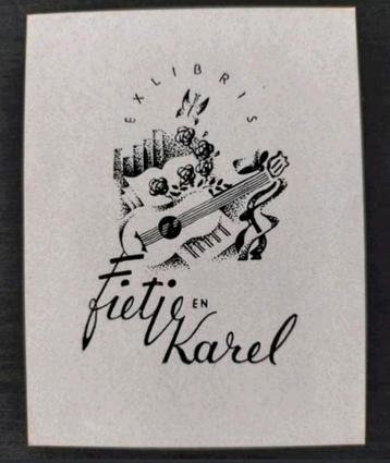Exlibris Fietje en Karel (G.H. Hahn, 1945) (gitaar, vlinder) beschikbaar voor biedingen