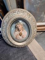 Ovaal Christus pijpaarde in lijst met bol glas, Ophalen of Verzenden