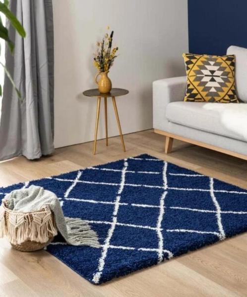 Vierkant hoogpolig vloerkleed –marineblauw/wit 240x260 nieuw, Huis en Inrichting, Stoffering | Tapijten en Kleden, Nieuw, 200 cm of meer