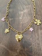 Bedelketting met gouden hart en bloem, Sieraden, Tassen en Uiterlijk, Kettingen, Nieuw, Goud, Ophalen of Verzenden