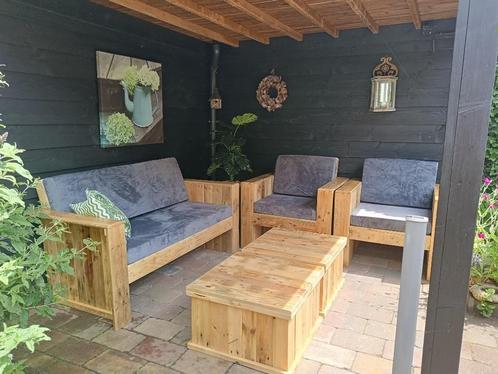 Unieke Handgemaakte Loungeset van Gerecycled Hout, Tuin en Terras, Tuinsets en Loungesets, Nieuw, Loungeset, Hout, 4 zitplaatsen