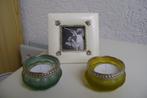 3 del houten foto lijstje met soort steentjes en 2 waxine, Ophalen of Verzenden, Zo goed als nieuw