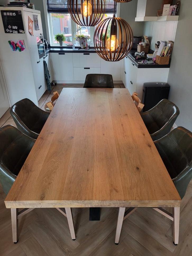 Eikenhouten tafel 220 x 100 x 76 cm, Huis en Inrichting, Tafels | Eettafels, Gebruikt, 50 tot 100 cm, 200 cm of meer, Rechthoekig