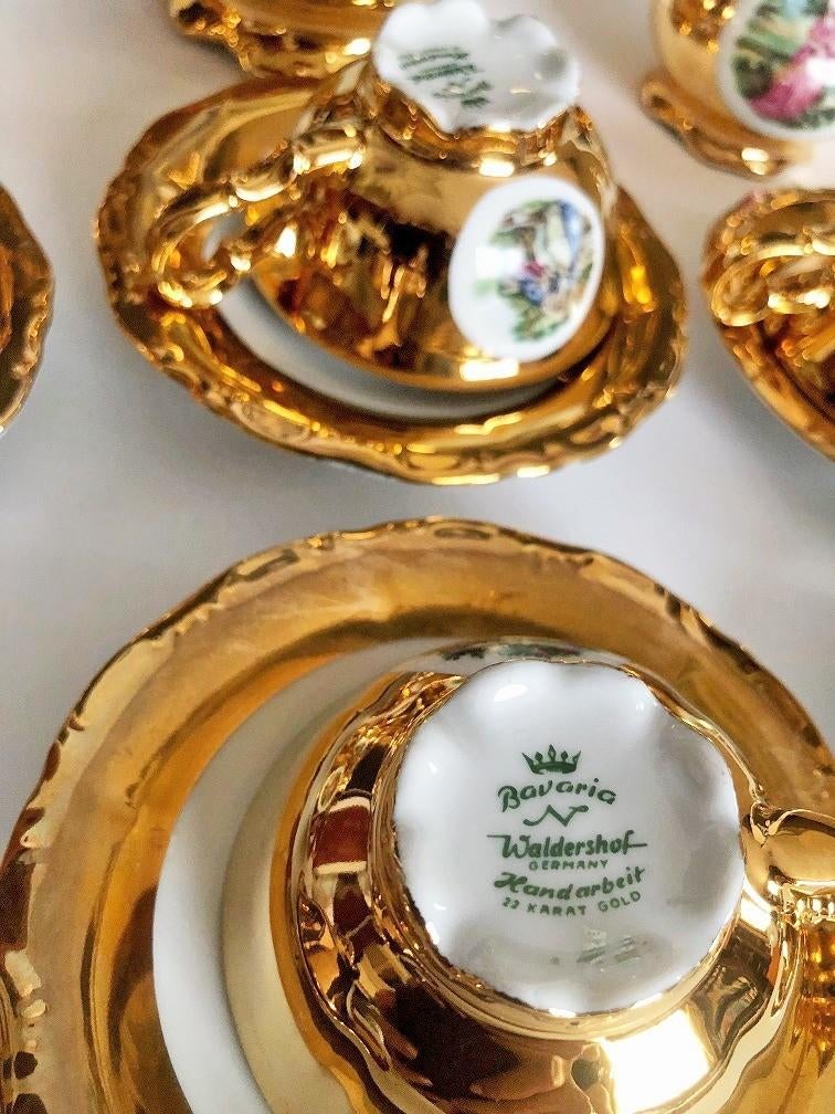 22 Karat gold Bavaria Waldershof mokka servies compleet, Ophalen of Verzenden